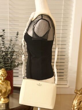 kate spade Cream Pebbled Leather Crossbody with Gold Logo